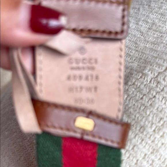 Gucci Brown Leather and Canvas Belt with Gold Buckle - Picture 6 of 8